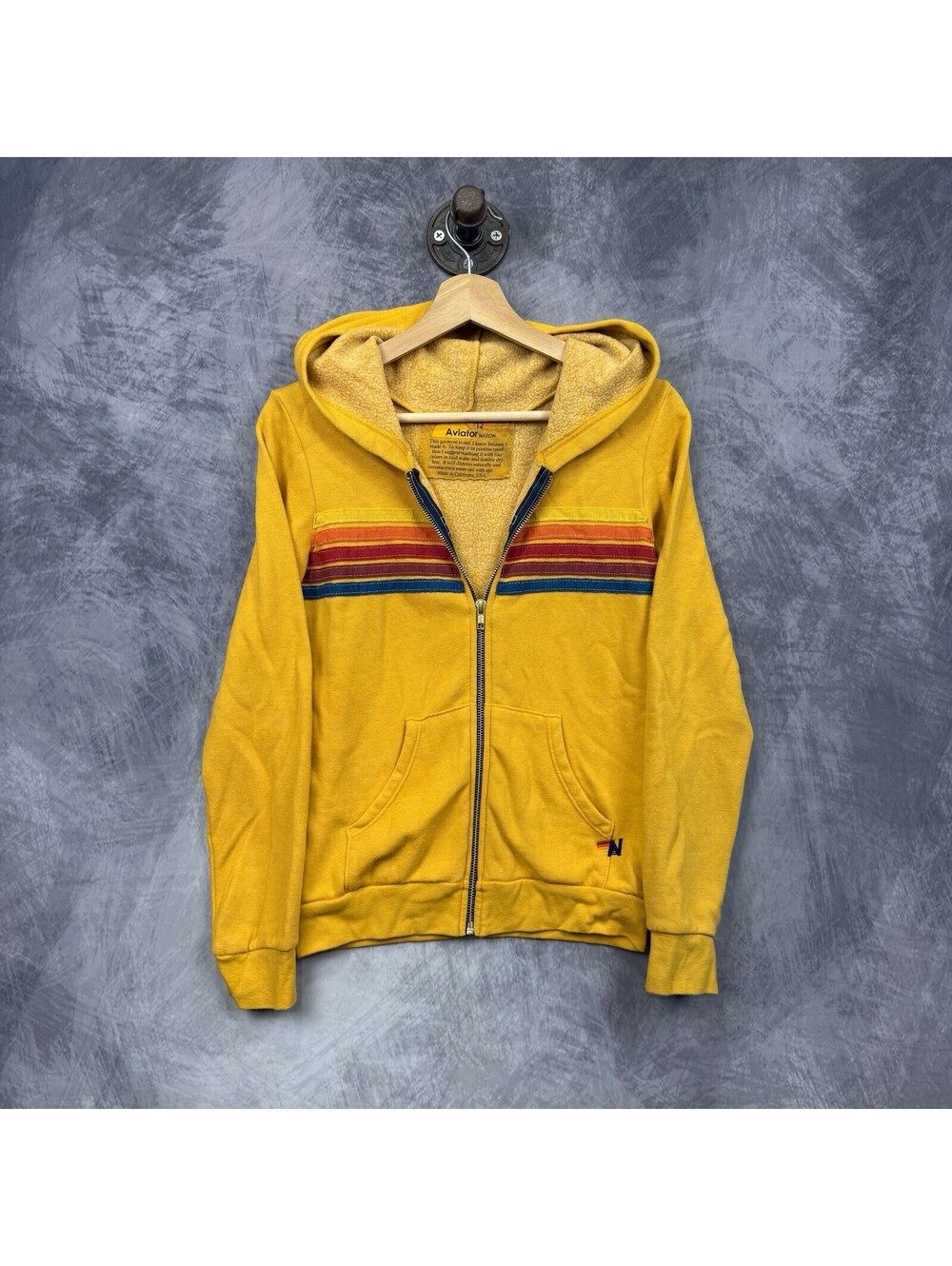 Aviator Nation Yellow 5-Stripe Full Zip-Up Hoodie Youth Size 12